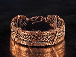 unique copper wire wrapped bracelet, 7th wedding anniversary gift for man or woman, woven stranded wire weave jewelry