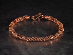 copper wire wrapped thin bracelet 7th 22nd anniversary gift handcrafted wire weave jewelry wirewrapart antique style