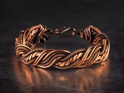 unique copper wire wrapped bracelet, woven stranded wire weave jewelry, 7th anniversary gift for man or woman