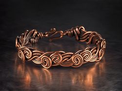 copper wire wrapped swirls bracelet for woman, pure copper wire woven bangle, woven stranded wire weave artisan jewelry