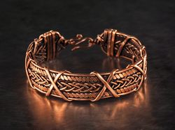 unique copper wire wrapped bracelet, woven stranded wire weave jewelry, 7th anniversary gift for husband, positive vibes