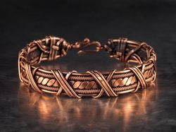 unique copper wire wrapped bracelet, woven stranded wire weave jewelry, 7th anniversary gift, positive vibes