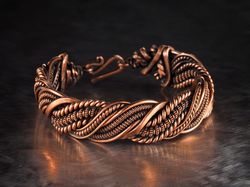 unique copper wire wrapped bracelet, 7th wedding anniversary gift, woven stranded wire weave jewelry by wirewrapart