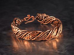 unique copper wire wrapped bracelet, woven stranded wire weave jewelry by wire wrap art, 7th anniversary gift for wife