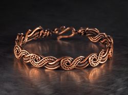 unique copper wire wrapped bracelet for her woman, woven stranded wire weave art jewelry, 7th anniversary gift for wife