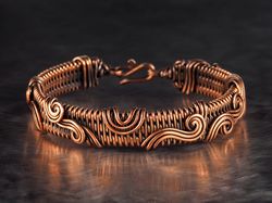 copper wire wrapped swirls bracelet for woman, woven stranded wire weave artisan bangle, pure copper wire woven jewelry