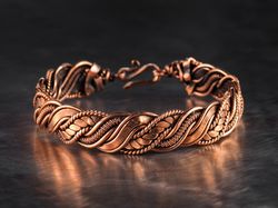 unique copper wire wrapped bracelet, woven stranded wire weave jewelry by wirewrapart, 7th wedding anniversary gift