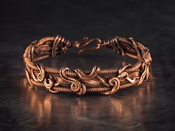 unique copper wire wrapped bracelet for her woman, antique style texture bangle for her, design braided dainty accessory