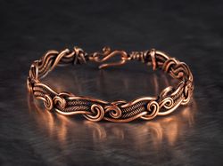 wire wrapped swirls bracelet for her, woven stranded copper wire weave artisan jewelry, 7 anniversary gift, wirewrapart