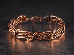 unique copper wire wrapped bracelet for her woman, 7th anniversary gift for wife, woven stranded wire weave art jewelry