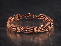 unique copper wire wrapped bracelet for woman, woven stranded wire weave art jewelry, 7th 22nd anniversary gift for her