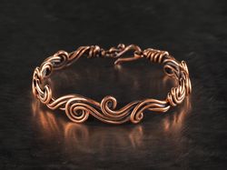 copper wire wrapped bracelet for woman, woven stranded wire weave art jewelry, 7th anniversary gift for wife, wire art