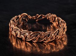 copper wire wrapped bracelet for woman, 7th anniversary gift for wife, statement hand crafted jewelry by wirewrapart