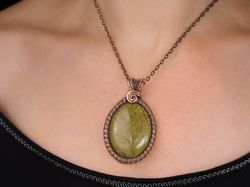 unakite pendant necklace antique style wire wrapped artisan copper jewelry wirewrapart anniversary gift idea for wife