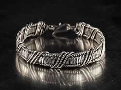 wire wrapped nickel silver bracelet, 28th wedding anniversary gift ,antique style statement jewelry, unique wearable art