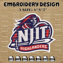 ncaa njit logo embroidery designs, ncaa machine embroidery designs, embroidery files