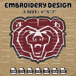 ncaa missouri state bears logo embroidery designs, ncaa machine embroidery designs, embroidery files