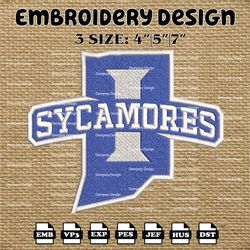 ncaa indiana state sycamores logo embroidery designs, ncaa machine embroidery designs, embroidery files