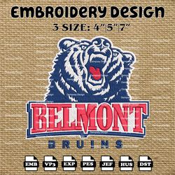 ncaa belmont bruins logo embroidery designs, ncaa machine embroidery designs, embroidery files