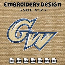 ncaa george washington colonials logo embroidery designs, ncaa machine embroidery designs, embroidery files