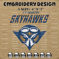 ncaa ut martin skyhawks logo embroidery designs, ncaa machine embroidery designs, embroidery files