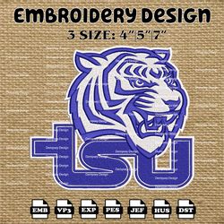 ncaa tennessee state tigers logo embroidery designs, ncaa machine embroidery designs, embroidery files