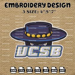 ncaa uc santa barbara gauchos highlanders logo embroidery designs, ncaa machine embroidery designs, embroidery files