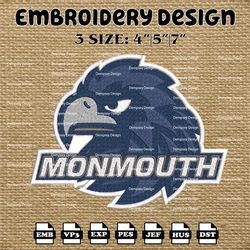 ncaa monmouth hawks logo embroidery designs, ncaa machine embroidery designs, embroidery files