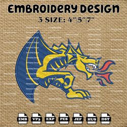 ncaa drexel dragons logo embroidery designs, ncaa machine embroidery designs, embroidery files