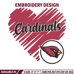 arizona cardinals heart embroidery design, cardinals embroidery, nfl embroidery, sport embroidery, embroidery design.
