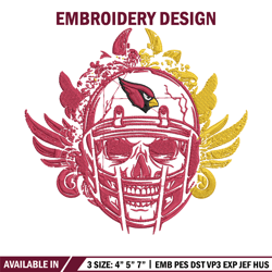 arizona cardinals skull helmet embroidery design, arizona cardinals embroidery, nfl embroidery, logo sport embroidery.