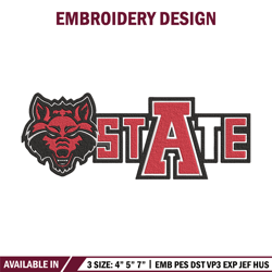 arkansas state logo embroidery design, ncaa embroidery, sport embroidery,logo sport embroidery,embroidery design