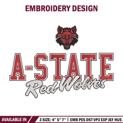 arkansas state logo embroidery design, ncaa embroidery,sport embroidery,embroidery design,logo sport embroidery