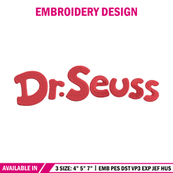 dr seuss logo embroidery design, dr seuss embroidery, embroidery file, embroidery design, digital download.