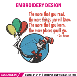 dr seuss with balloon embroidery design, dr seuss embroidery, embroidery file, embroidery design, digital download.