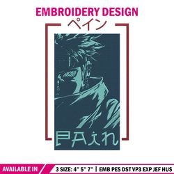 pain poster embroidery design, naruto embroidery, embroidery file, anime embroidery, anime shirt, digital download.