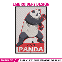 panda jjk embroidery design, jujutsu embroidery, embroidery file, anime embroidery, anime shirt, digital download