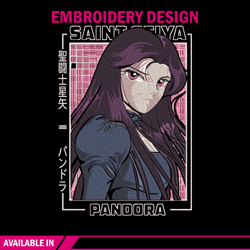 pandora poster embroidery design, saint seiya embroidery, embroidery file, anime embroidery,anime shirt,digital download