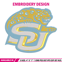 southern university logo embroidery design, ncaa embroidery, sport embroidery, logo sport embroidery,embroidery design