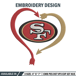heart san francisco 49ers embroidery design, 49ers embroidery, nfl embroidery, sport embroidery, embroidery design.