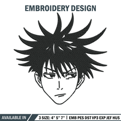 megumi face embroidery design, jujutsu embroidery, embroidery file, anime embroidery, anime shirt, digital download