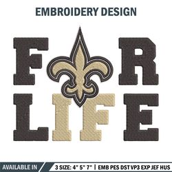 new orleans saints for life embroidery design, new orleans saints embroidery, nfl embroidery, logo sport embroidery.