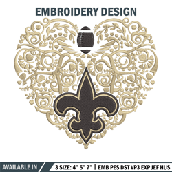 new orleans saints heart embroidery design, new orleans saints embroidery, nfl embroidery, logo sport embroidery.