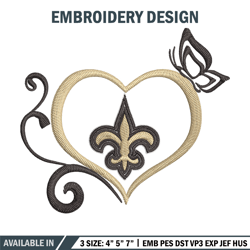 new orleans saints heart embroidery design, saints embroidery, nfl embroidery, sport embroidery, embroidery design.