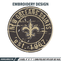 new orleans saints token embroidery design, new orleans saints embroidery, nfl embroidery, logo sport embroidery.