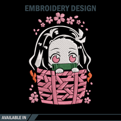 nezuko chibi cute embroidery design, demon slayer embroidery, embroidery file, anime embroidery, digital download