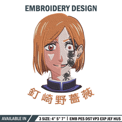 nobara face embroidery design, jujutsu embroidery, embroidery file, anime embroidery, anime shirt, digital download.