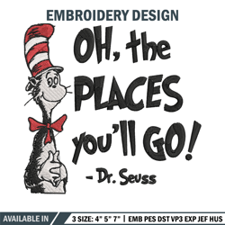 oh the places you'll go dr seuss embroidery design, dr seuss embroidery, embroidery file, digital download.