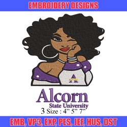 alcorn state girl embroidery design, ncaa embroidery, embroidery design, logo sport embroidery, sport embroidery