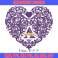 alcorn state heart embroidery design, sport embroidery, logo sport embroidery, embroidery design,ncaa embroidery